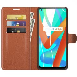 Lacné Kryty | Peňaženkové puzdro Litchi hnedé – Realme 8 5G | Lacné Kryty