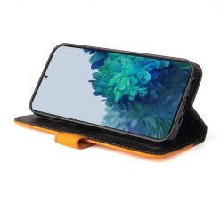 Peňaženkové puzdro Stitching čierno-oranžové – Samsung Galaxy S21 FE | Lacné Kryty Lacné Kryty | Peňaženkové puzdro Stitching čierno-oranžové – Samsung Galaxy S21 FE | Lacné Kryty