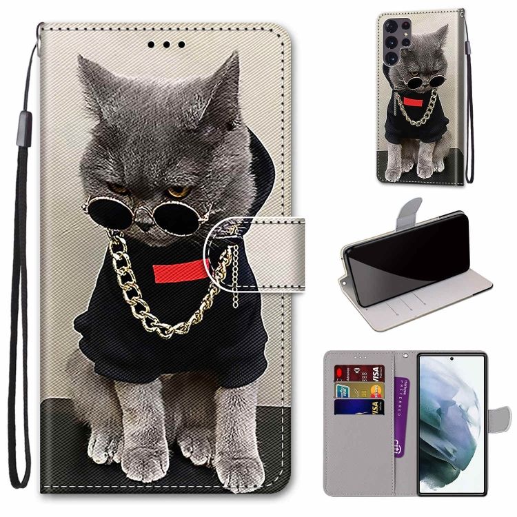 Knižkové puzdro Trendy Cross case Cool mačka – Samsung Galaxy S22 Ultra