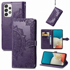 Peňaženkové puzdro Embossing Pattern Mandala Flower fialové – Samsung Galaxy A53 5G | Lacné Kryty Lacné Kryty | Peňaženkové puzdro Embossing Pattern Mandala Flower fialové – Samsung Galaxy A53 5G | Lacné Kryty