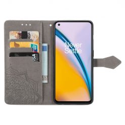 Lacné Kryty | Peňaženkové puzdro Embossing Pattern Mandala Flower sivé – OnePlus Nord 2 5G | Lacné Kryty
