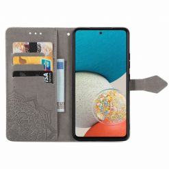 Lacné Kryty | Peňaženkové puzdro Embossing Pattern Mandala Flower sivé – Samsung Galaxy A53 5G | Lacné Kryty