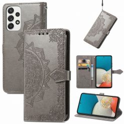 Lacné Kryty | Peňaženkové puzdro Embossing Pattern Mandala Flower sivé – Samsung Galaxy A53 5G | Lacné Kryty