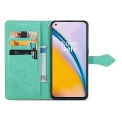 Lacné Kryty | Peňaženkové puzdro Embossing Pattern Mandala Flower zelené – OnePlus Nord 2 5G | Lacné Kryty