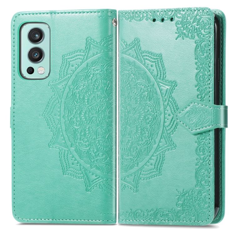 Peňaženkové puzdro Embossing Pattern Mandala Flower zelené – OnePlus Nord 2 5G