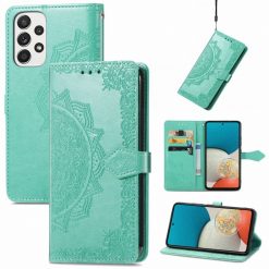 Lacné Kryty | Peňaženkové puzdro Embossing Pattern Mandala Flower zelené – Samsung Galaxy A53 5G | Lacné Kryty