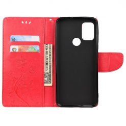 Peňaženkové puzdro Embossing Pattern Motýľ a kvet červené – Motorola Moto G30 / G10 | Lacné Kryty Lacné Kryty | Peňaženkové puzdro Embossing Pattern Motýľ a kvet červené – Motorola Moto G30 / G10 | Lacné Kryty