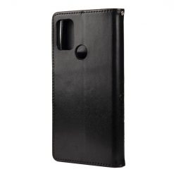 Lacné Kryty | Peňaženkové puzdro Embossing Pattern Motýľ a kvet čierne – Motorola Moto G30 / G10 | Lacné Kryty