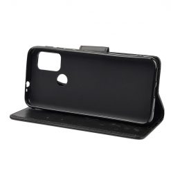 Lacné Kryty | Peňaženkové puzdro Embossing Pattern Motýľ a kvet čierne – Motorola Moto G30 / G10 | Lacné Kryty