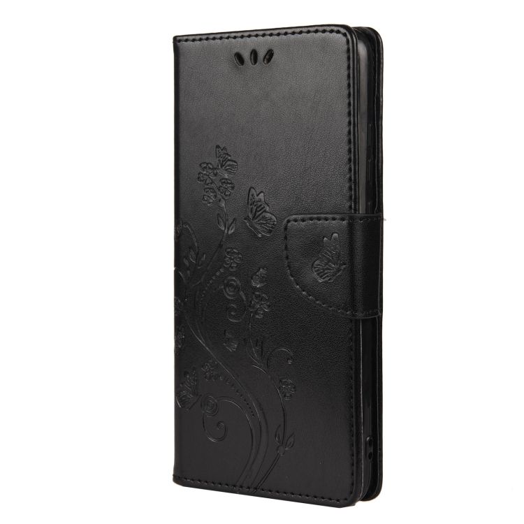 Peňaženkové puzdro Embossing Pattern Motýľ a kvet čierne – Samsung Galaxy A53 5G