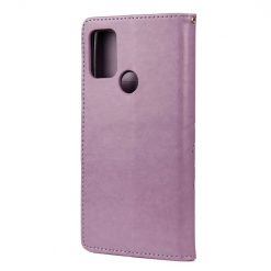 Lacné Kryty | Peňaženkové puzdro Embossing Pattern Motýľ a kvet fialové – Motorola Moto G30 / G10 | Lacné Kryty