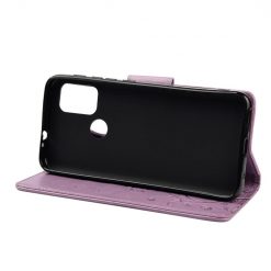 Lacné Kryty | Peňaženkové puzdro Embossing Pattern Motýľ a kvet fialové – Motorola Moto G30 / G10 | Lacné Kryty