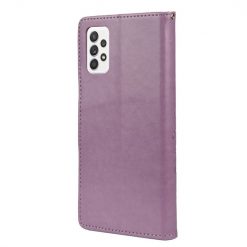 Lacné Kryty | Peňaženkové puzdro Embossing Pattern Motýľ a kvet fialové – Samsung Galaxy A53 5G | Lacné Kryty