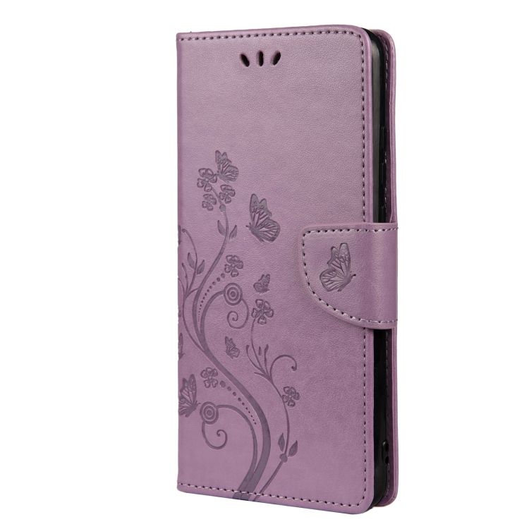 Peňaženkové puzdro Embossing Pattern Motýľ a kvet fialové – Samsung Galaxy A53 5G