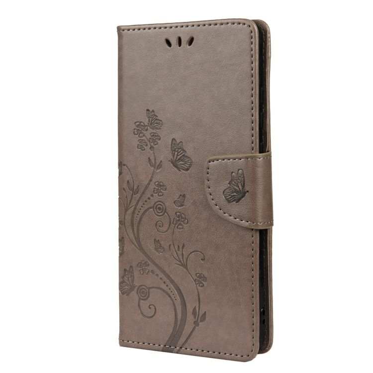 Peňaženkové puzdro Embossing Pattern Motýľ a kvet hnedé – Samsung Galaxy A53 5G