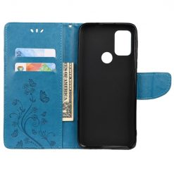 Peňaženkové puzdro Embossing Pattern Motýľ a kvet modré – Motorola Moto G30 / G10 | Lacné Kryty Lacné Kryty | Peňaženkové puzdro Embossing Pattern Motýľ a kvet modré – Motorola Moto G30 / G10 | Lacné Kryty