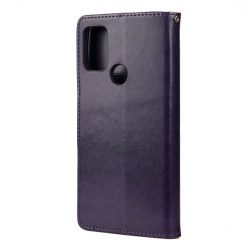 Lacné Kryty | Peňaženkové puzdro Embossing Pattern Motýľ a kvet tmavofialové – Motorola Moto G30 / G10 | Lacné Kryty