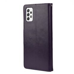 Lacné Kryty | Peňaženkové puzdro Embossing Pattern Motýľ a kvet tmavofialové – Samsung Galaxy A53 5G | Lacné Kryty