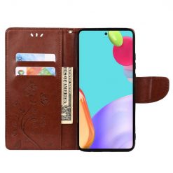 Peňaženkové puzdro Embossing Pattern Motýľ a kvet tmavohnedé – Samsung Galaxy A53 5G | Lacné Kryty Lacné Kryty | Peňaženkové puzdro Embossing Pattern Motýľ a kvet tmavohnedé – Samsung Galaxy A53 5G | Lacné Kryty
