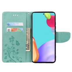 Lacné Kryty | Peňaženkové puzdro Embossing Pattern Motýľ a kvet zelené – Samsung Galaxy A53 5G | Lacné Kryty