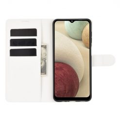 Lacné Kryty | Peňaženkové puzdro Litchi biele – Samsung Galaxy A12 / M12 | Lacné Kryty