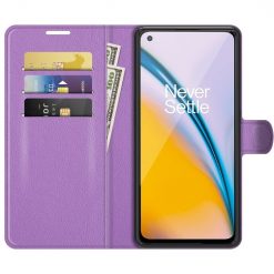 Lacné Kryty | Peňaženkové puzdro Litchi fialové – OnePlus Nord 2 5G | Lacné Kryty