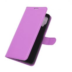 Lacné Kryty | Peňaženkové puzdro Litchi fialové – Samsung Galaxy A12 / M12 | Lacné Kryty