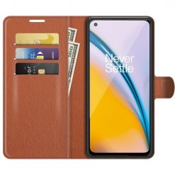 Lacné Kryty | Peňaženkové puzdro Litchi hnedé – OnePlus Nord 2 5G | Lacné Kryty