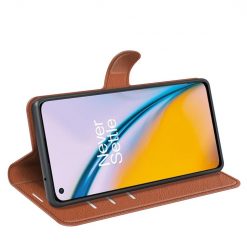 Lacné Kryty | Peňaženkové puzdro Litchi hnedé – OnePlus Nord 2 5G | Lacné Kryty