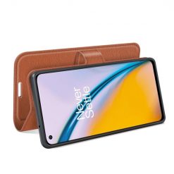 Lacné Kryty | Peňaženkové puzdro Litchi hnedé – OnePlus Nord 2 5G | Lacné Kryty