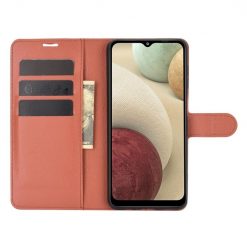 Peňaženkové puzdro Litchi hnedé – Samsung Galaxy A12 / M12 | Lacné Kryty Lacné Kryty | Peňaženkové puzdro Litchi hnedé – Samsung Galaxy A12 / M12 | Lacné Kryty