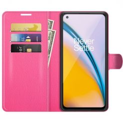 Lacné Kryty | Peňaženkové puzdro Litchi tmavoružové – OnePlus Nord 2 5G | Lacné Kryty