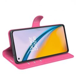 Lacné Kryty | Peňaženkové puzdro Litchi tmavoružové – OnePlus Nord 2 5G | Lacné Kryty