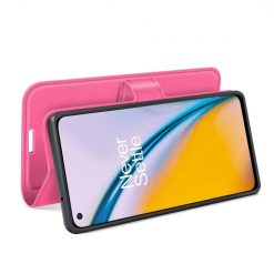 Lacné Kryty | Peňaženkové puzdro Litchi tmavoružové – OnePlus Nord 2 5G | Lacné Kryty