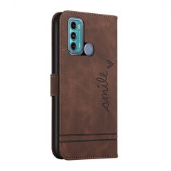 Lacné Kryty | Peňaženkové puzdro Retro Smile hnedé – Motorola Moto G31 / G41 | Lacné Kryty