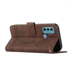 Lacné Kryty | Peňaženkové puzdro Retro Smile hnedé – Motorola Moto G31 / G41 | Lacné Kryty