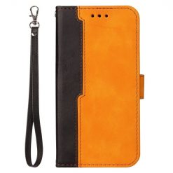Lacné Kryty | Peňaženkové puzdro Stitching čierno-oranžové – Samsung Galaxy S22 Ultra