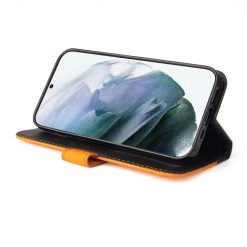 Peňaženkové puzdro Stitching čierno-oranžové – Samsung Galaxy S22 Ultra | Lacné Kryty Lacné Kryty | Peňaženkové puzdro Stitching čierno-oranžové – Samsung Galaxy S22 Ultra | Lacné Kryty