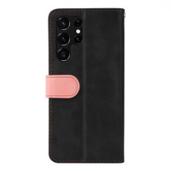 Lacné Kryty | Peňaženkové puzdro Stitching čierno-ružové – Samsung Galaxy S22 Ultra | Lacné Kryty