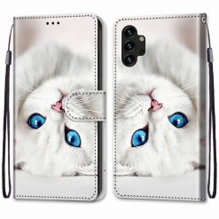 Lacné Kryty | Knižkové puzdro Trendy Cross case Biela mačka – Samsung Galaxy A13 (4G) | Lacné Kryty
