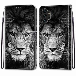 Lacné Kryty | Knižkové puzdro Trendy Cross case Čiernobiely lev – Samsung Galaxy A13 (4G) | Lacné Kryty