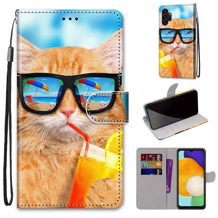 Knižkové puzdro Trendy Cross case Mačka a drink – Samsung Galaxy A13 