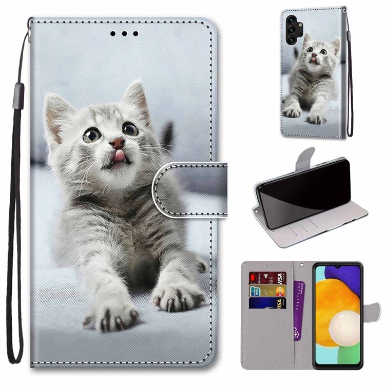 Knižkové puzdro Trendy Cross case Sivá mačka – Samsung Galaxy A13 