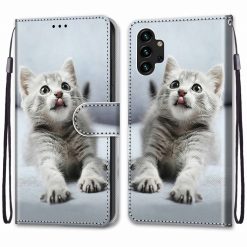 Knižkové puzdro Trendy Cross case Sivá mačka – Samsung Galaxy A13 (4G) | Lacné Kryty Lacné Kryty | Knižkové puzdro Trendy Cross case Sivá mačka – Samsung Galaxy A13 (4G) | Lacné Kryty