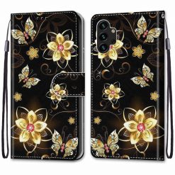 Lacné Kryty | Knižkové puzdro Trendy Cross case Zlaté kvety – Samsung Galaxy A13 (4G) | Lacné Kryty