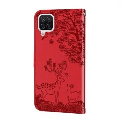 Lacné Kryty | Peňaženkové puzdro Embossing Pattern Jeleň červené – Samsung Galaxy A12 / M12 | Lacné Kryty