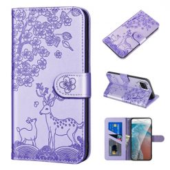 Lacné Kryty | Peňaženkové puzdro Embossing Pattern Jeleň fialové – Samsung Galaxy A12 / M12 | Lacné Kryty