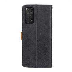 Lacné Kryty | Peňaženkové puzdro Embossing Pattern Kvety čierne – Xiaomi Redmi Note 11S / Note 11 4G | Lacné Kryty