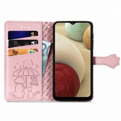 Peňaženkové puzdro Embossing Pattern Pes a Mačka bledoružové – Samsung Galaxy A12 / M12 | Lacné Kryty Lacné Kryty | Peňaženkové puzdro Embossing Pattern Pes a Mačka bledoružové – Samsung Galaxy A12 / M12 | Lacné Kryty