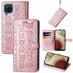 Peňaženkové puzdro Embossing Pattern Pes a Mačka bledoružové – Samsung Galaxy A12 / M12 | Lacné Kryty Lacné Kryty | Peňaženkové puzdro Embossing Pattern Pes a Mačka bledoružové – Samsung Galaxy A12 / M12 | Lacné Kryty